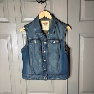 Mossimo Supply Co Womens Blue Denim Vest Y2K Distressed Jean Jacket XL